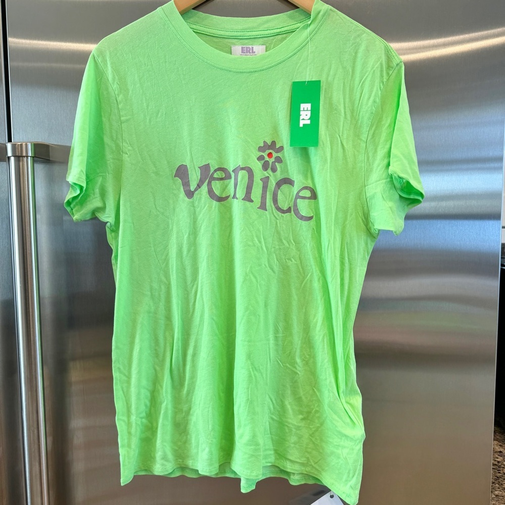 NWT Erl Venice Green Tee Shirt Be Nice Print Unisex Signature Design Brand New